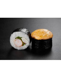 Запеченный ролл Эби (острая шапочка) (220 г, 8 шт) на 100 гр 290 ккал б 12, ж 12, у 31