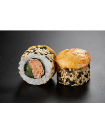 Запеченный ролл с жареным лососем в терияки (острая шапочка) (220 г, 8 шт) на 100гр 290 ккал Б 13, Ж 12, У 32